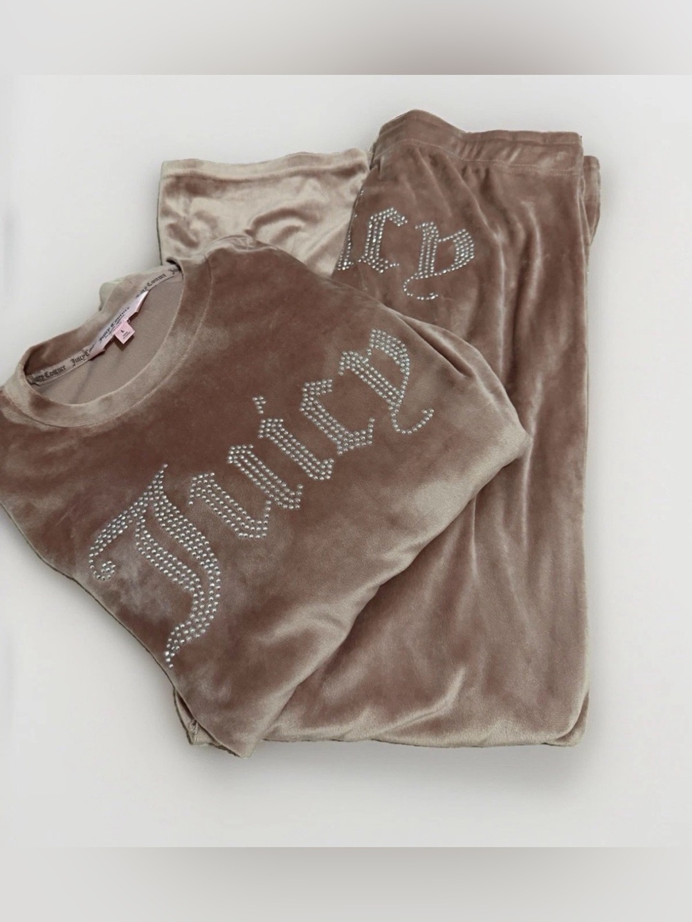Juicy Couture Women Sleepwear L Rose Pink 2 Pc Pajama Set Velour JUICY Spellout